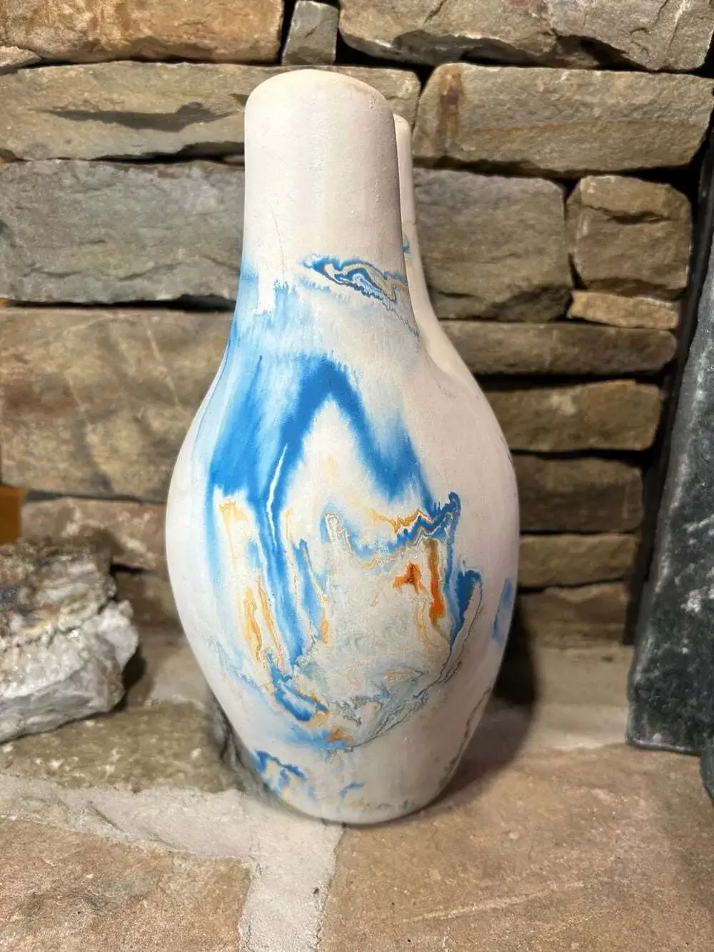 Vintage NEMADJI American Pottery Wedding Vase 11” Tall Blue Rust  made in USA